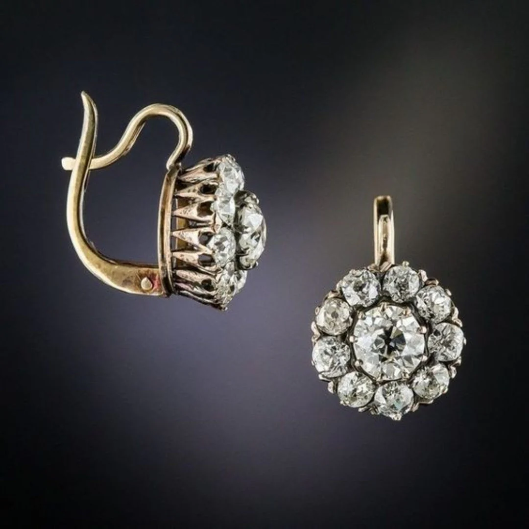 Gold Vintage Inlaid Gem Earrings