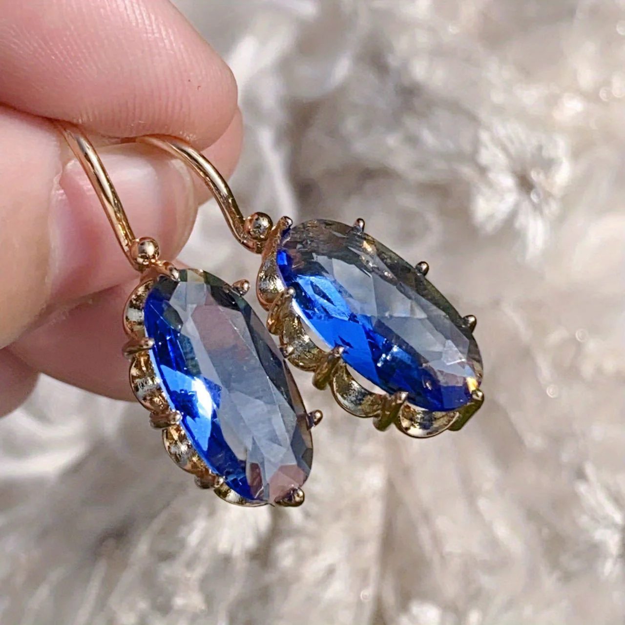 Golden Blue Bloom Earrings | Gold - Image 2