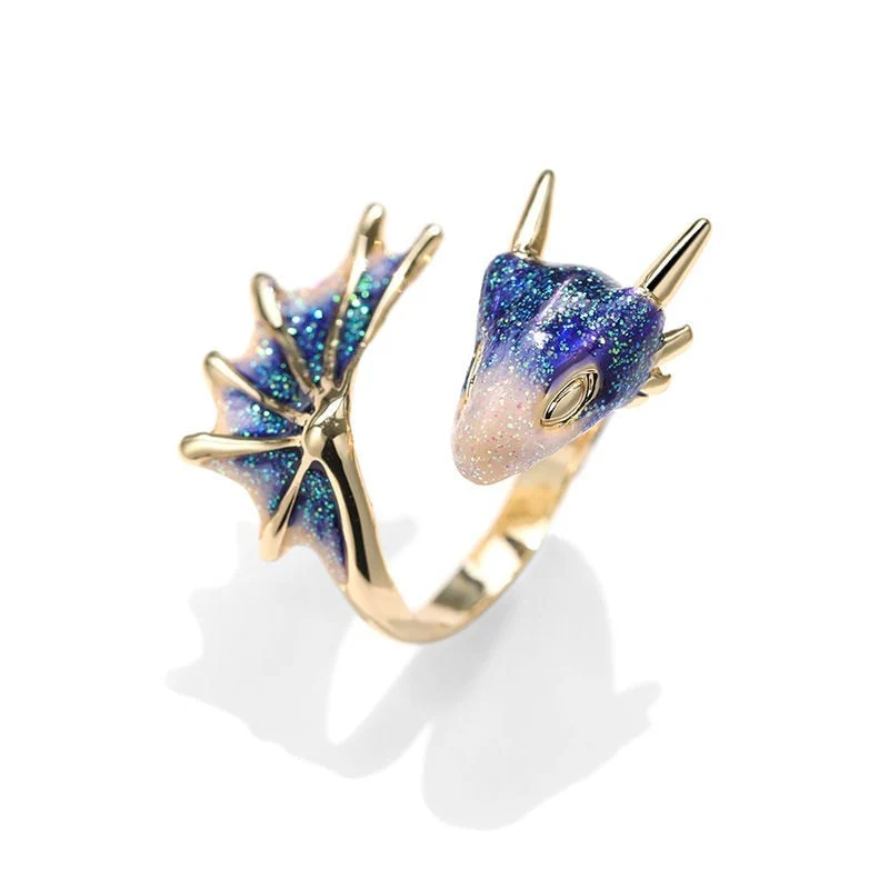 Hand-Painted Enamel and Silver Adjustable Dragon Ring - Image 2