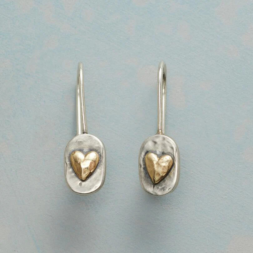 Heart-Shaped Vintage Earrings with Gold Inlay