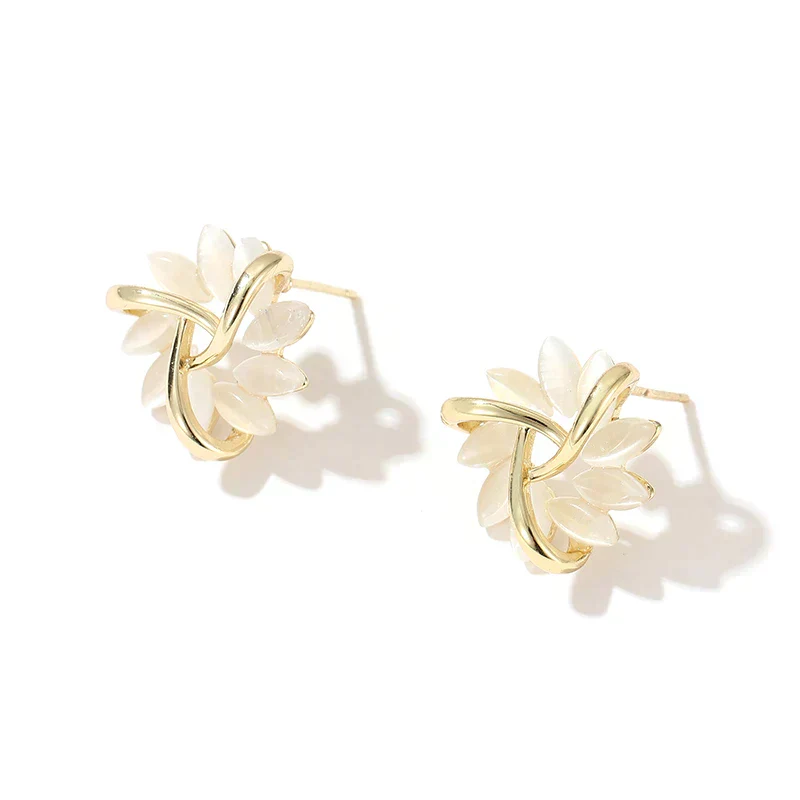 Hoop Earrings with Opal Flowers - Image 2