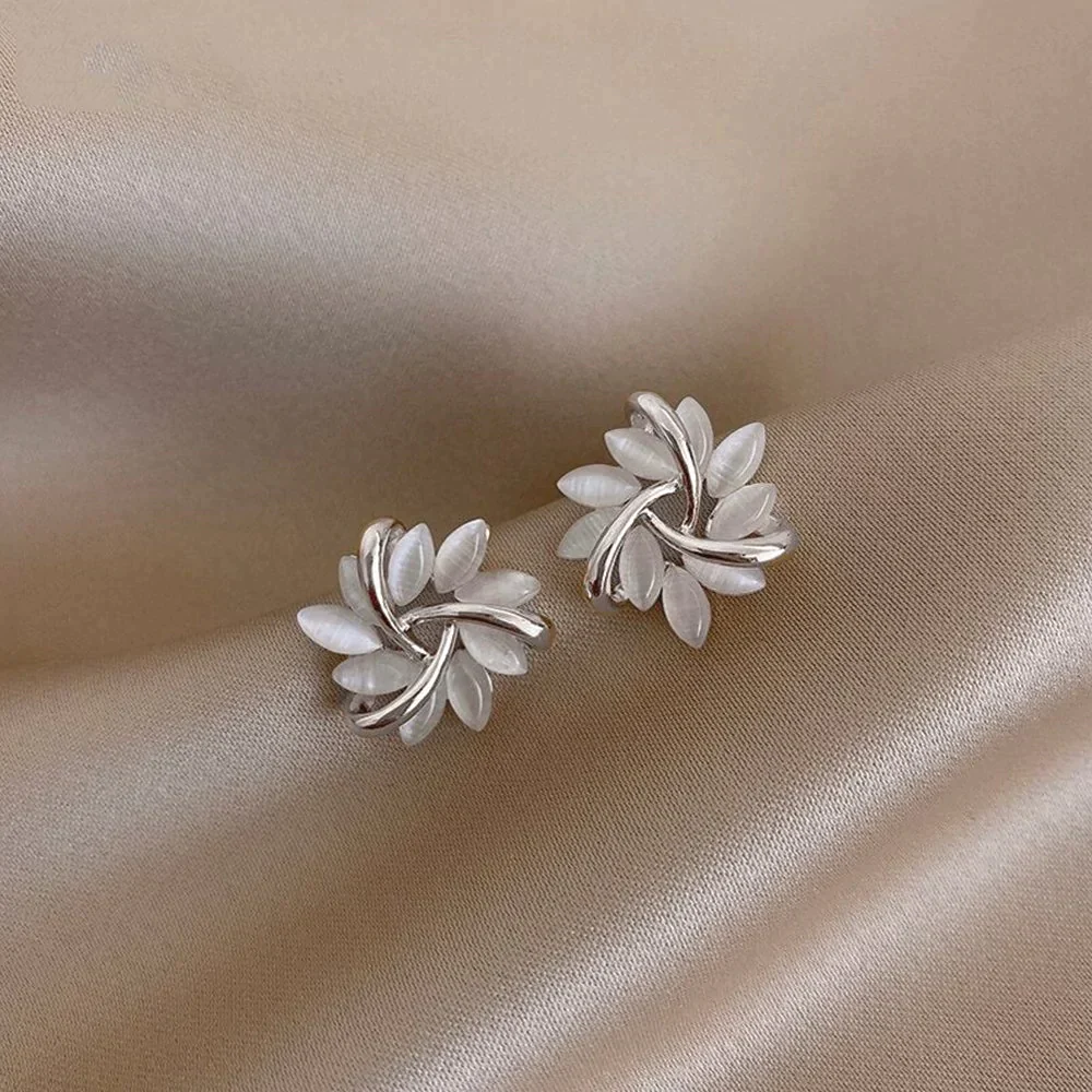 Hoop Earrings with Opal Flowers - Image 4