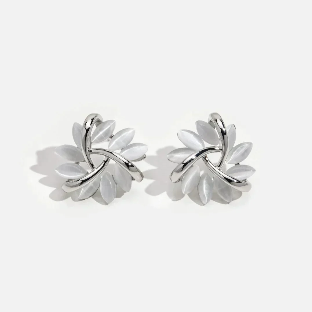 Hoop Earrings with Opal Flowers - Image 3