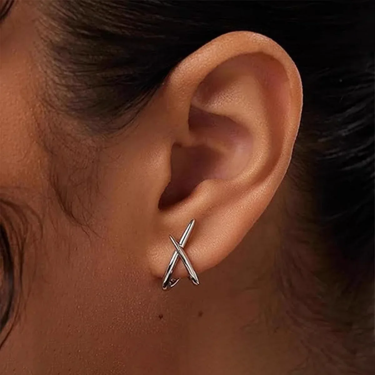 Gold Cross Stud Earrings - Image 2