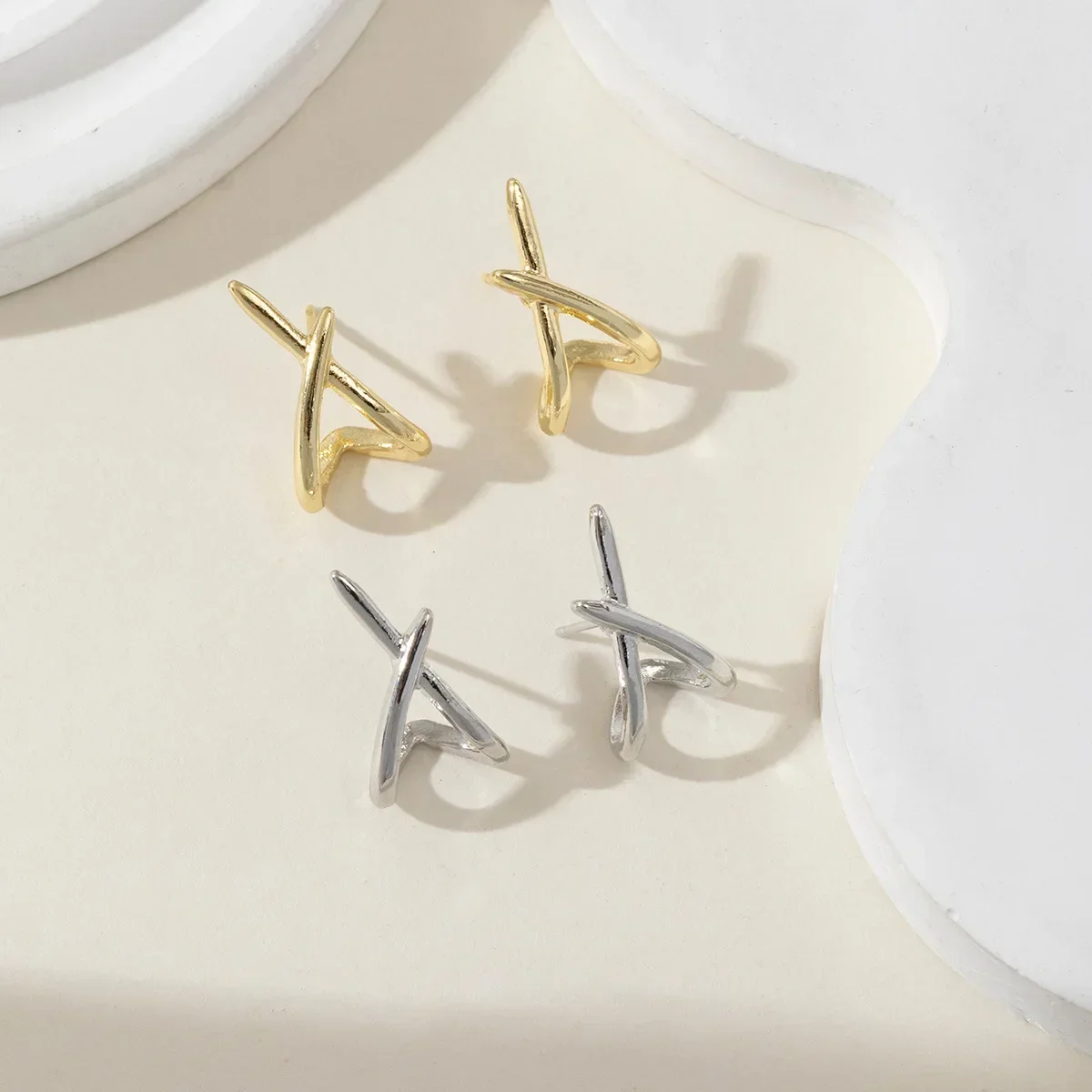 Gold Cross Stud Earrings - Image 3
