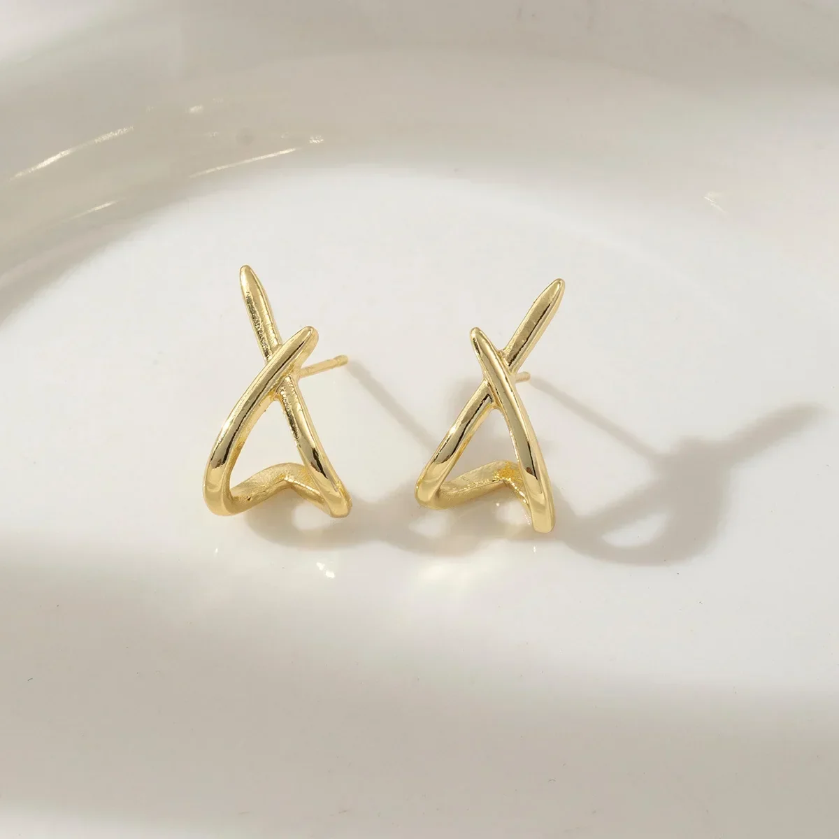 Gold Cross Stud Earrings - Image 4