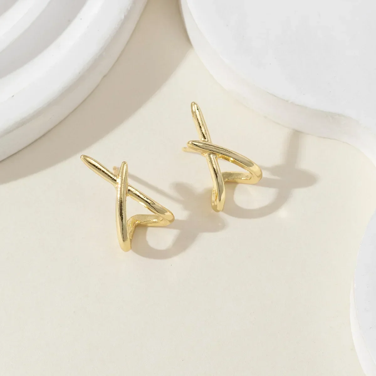 Gold Cross Stud Earrings - Image 6