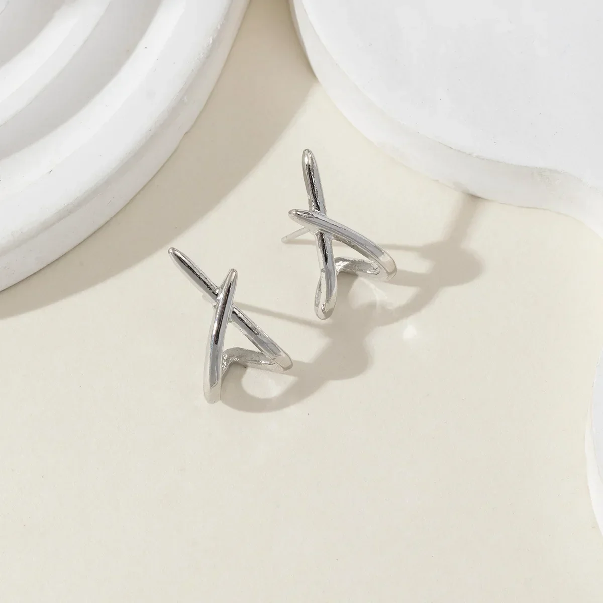 Gold Cross Stud Earrings - Image 7
