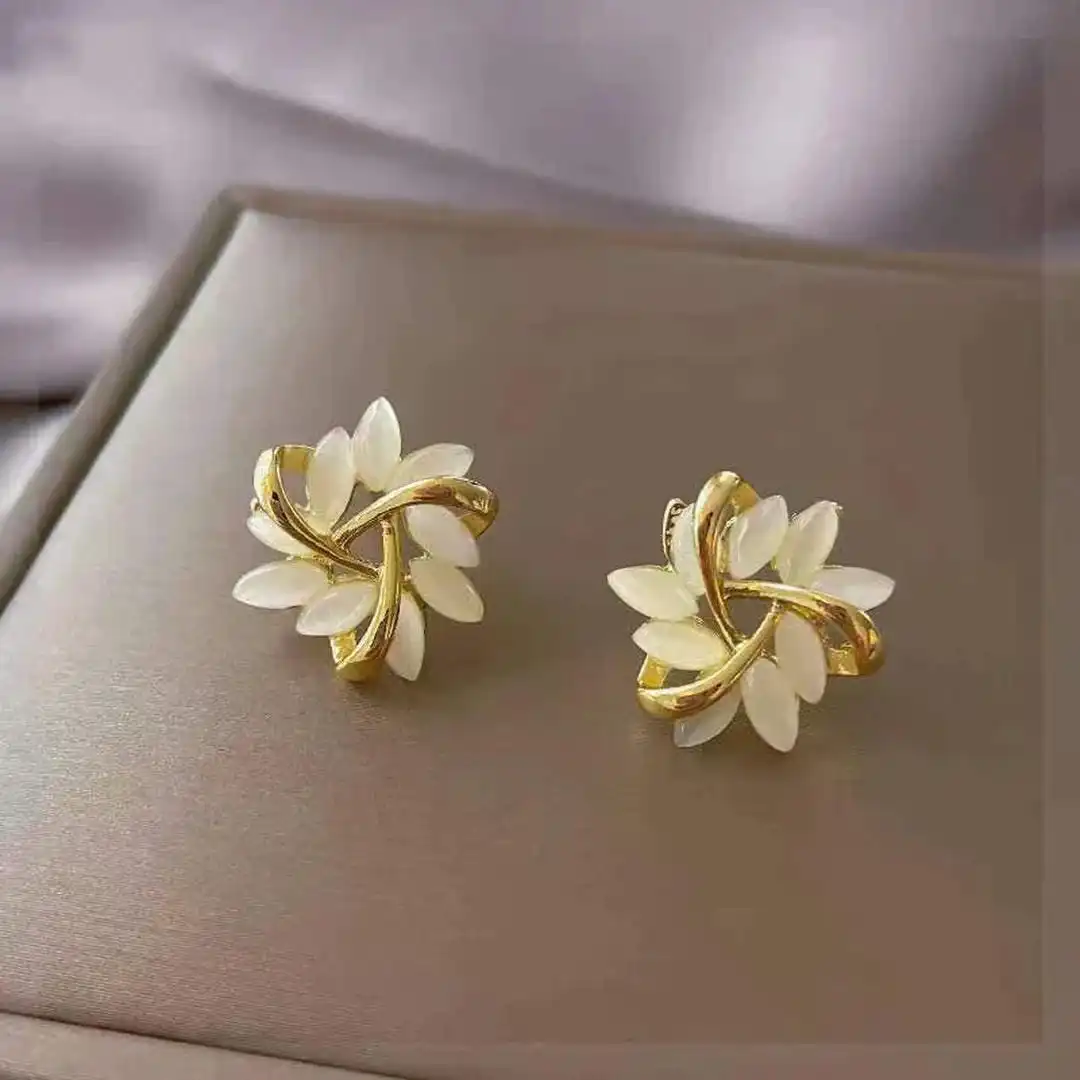 White Opal Floral Earrings - Image 2