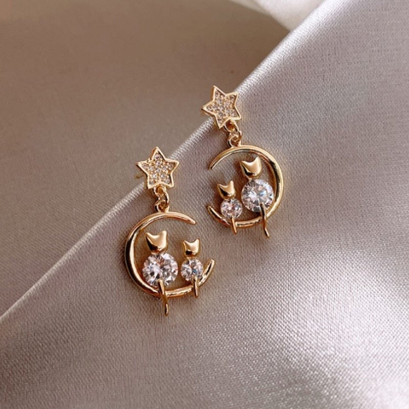 Luxery Kitten Family in Ironite Inlaid Earrings