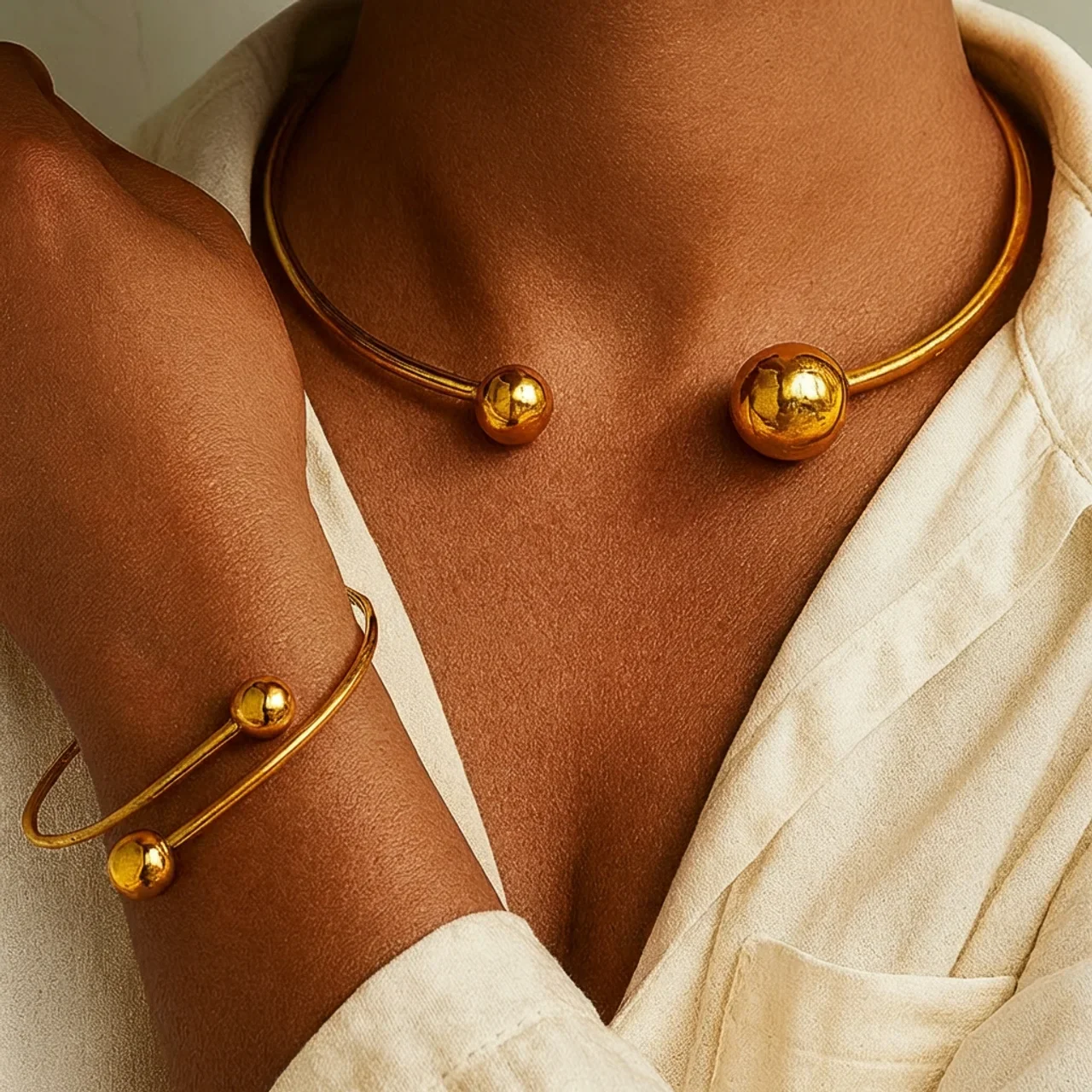 Minimalist Glow Collar & Cuff Bracelet Set | Gold