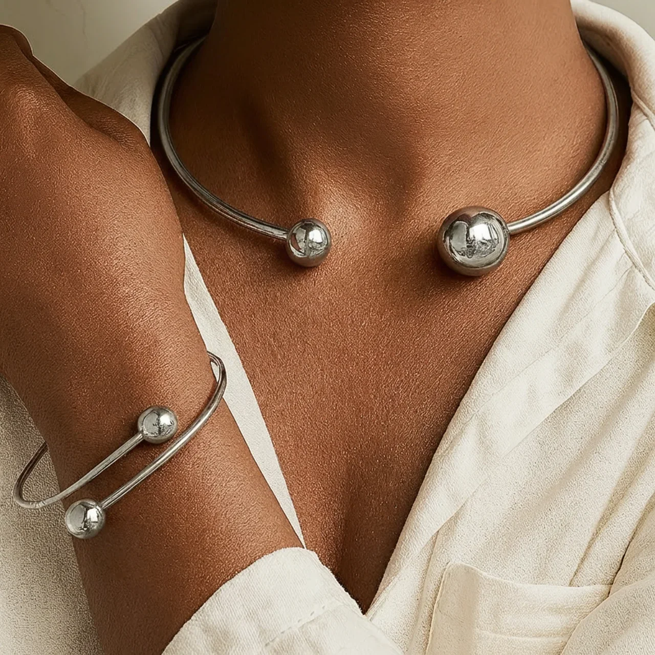 Minimalist Glow Collar & Cuff Bracelet Set | Gold - Image 2
