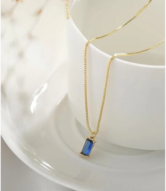 Minimalist Sapphire Pendant Necklace | White Gold - Image 2
