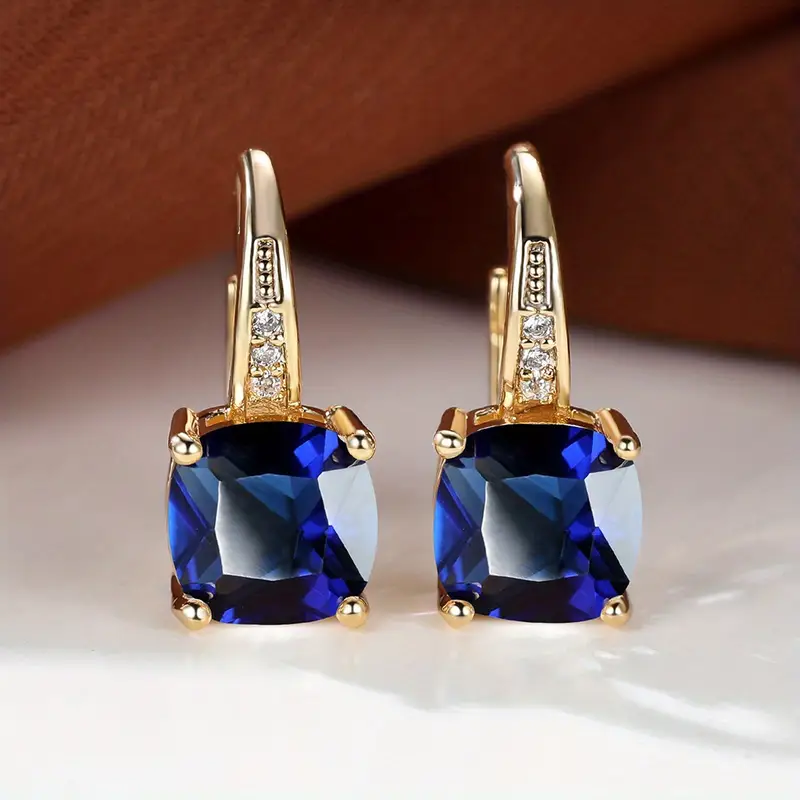 Mistic Sapphire Stone Hoop Earrings | Gold