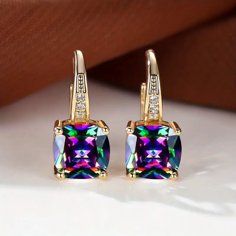 Mistic Sapphire Stone Hoop Earrings | Gold - Image 2