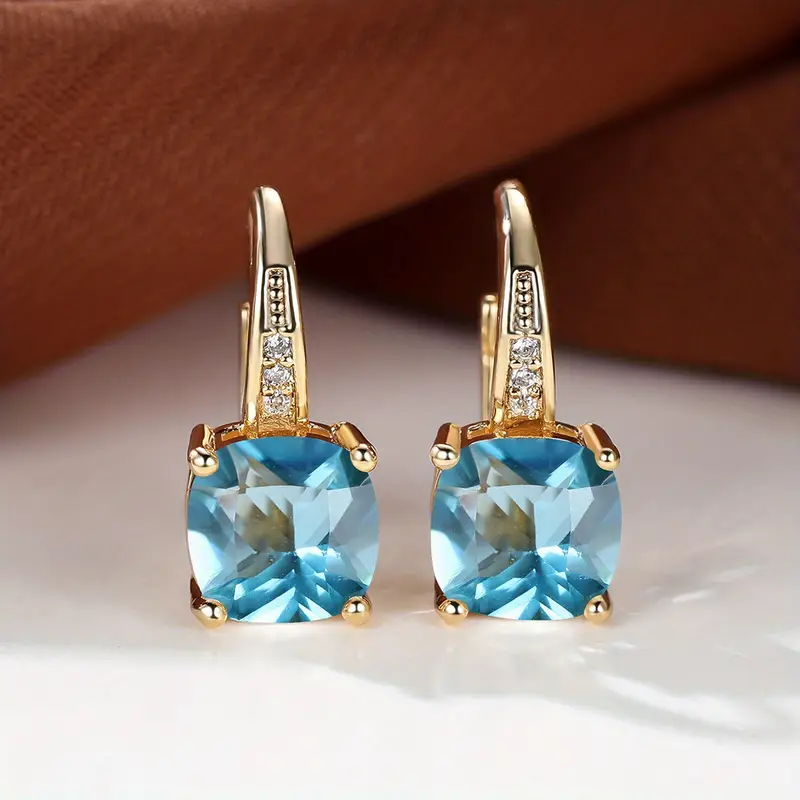 Mistic Sapphire Stone Hoop Earrings | Gold - Image 9