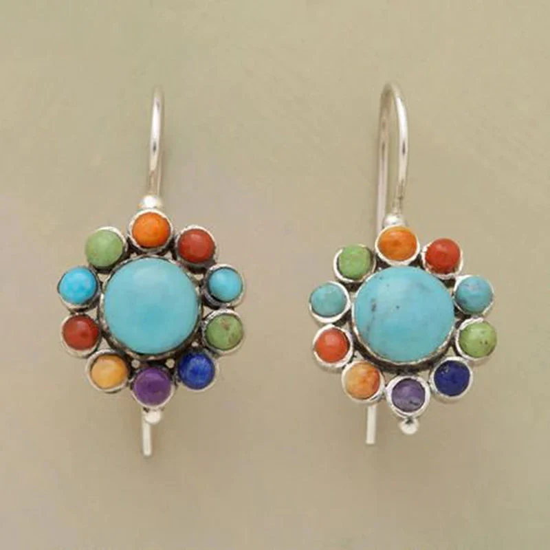 Multicolourred Turquoise Round Earrings