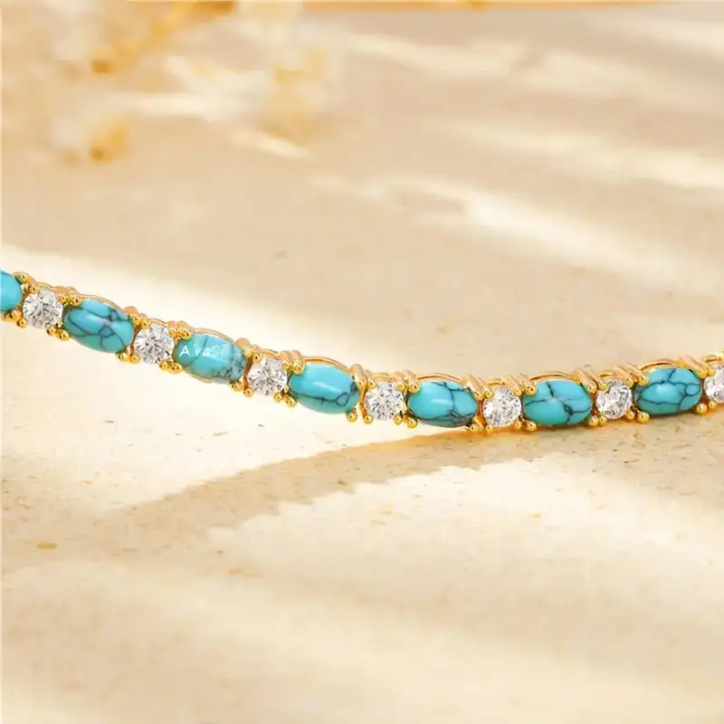 Natural Turquoise Stone Bracelet | Gold - Image 4