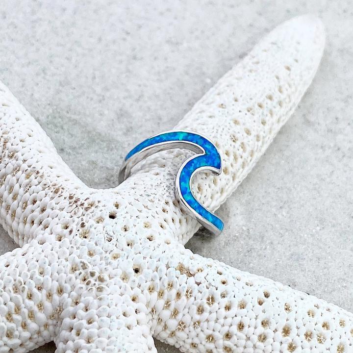 Opal and Silver Sea Wave Ring - Image 4