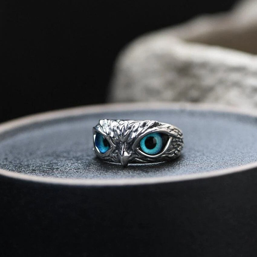 Owl of Good Luck Adjustable Ring in Silver and Opal - Image 4
