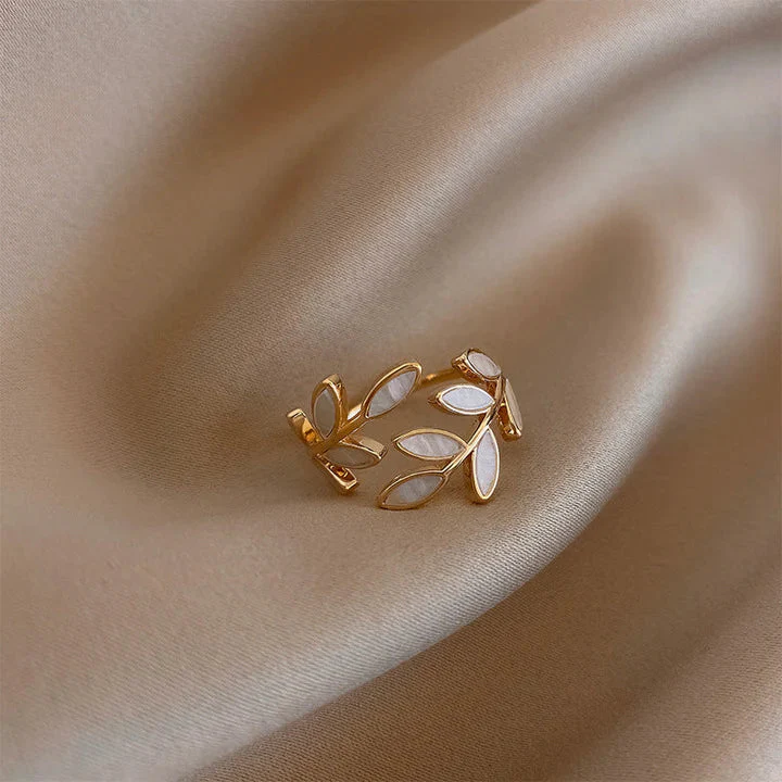 Pure - White Opal Leaf Adjustable Ring - Image 3