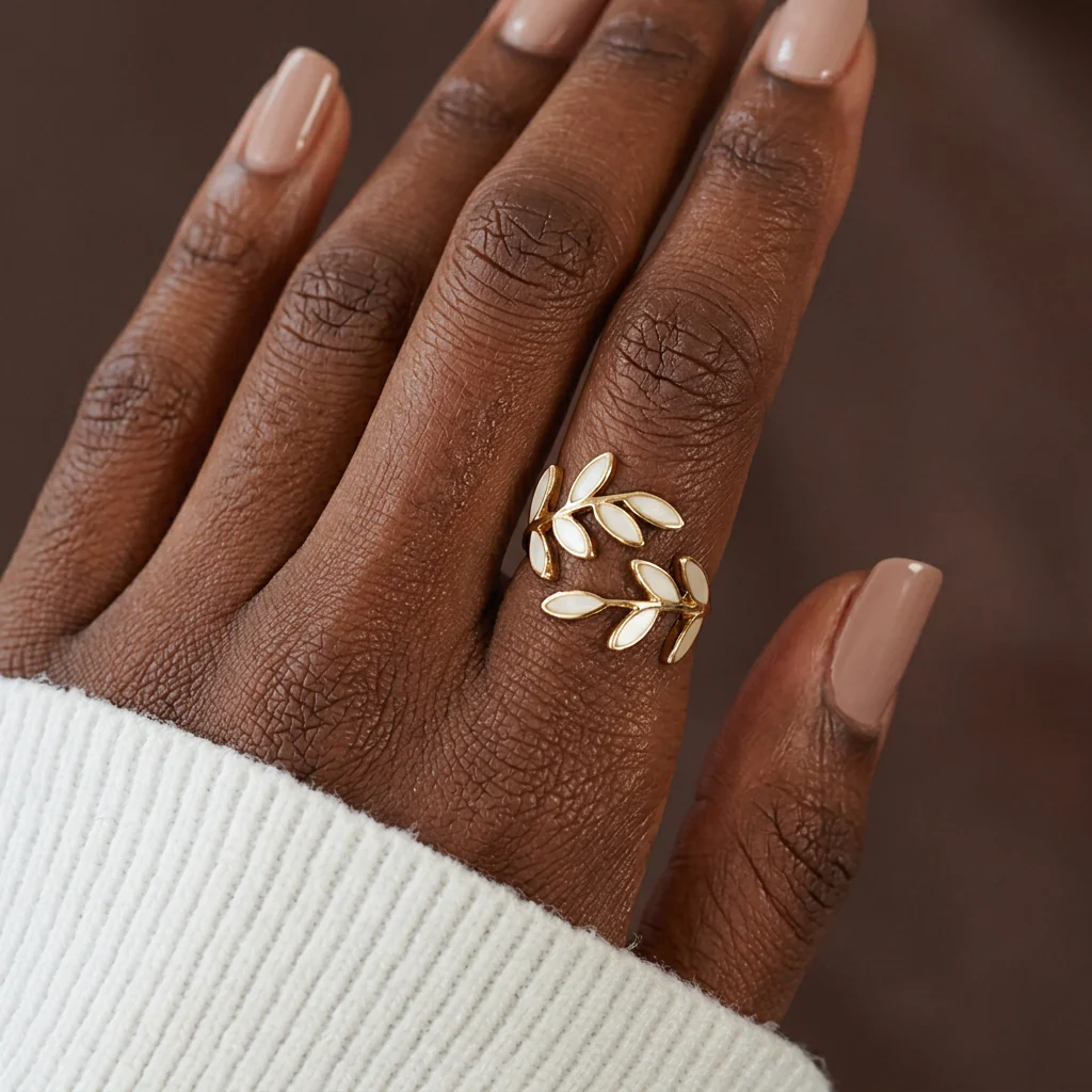 Pure - White Opal Leaf Adjustable Ring - Image 4