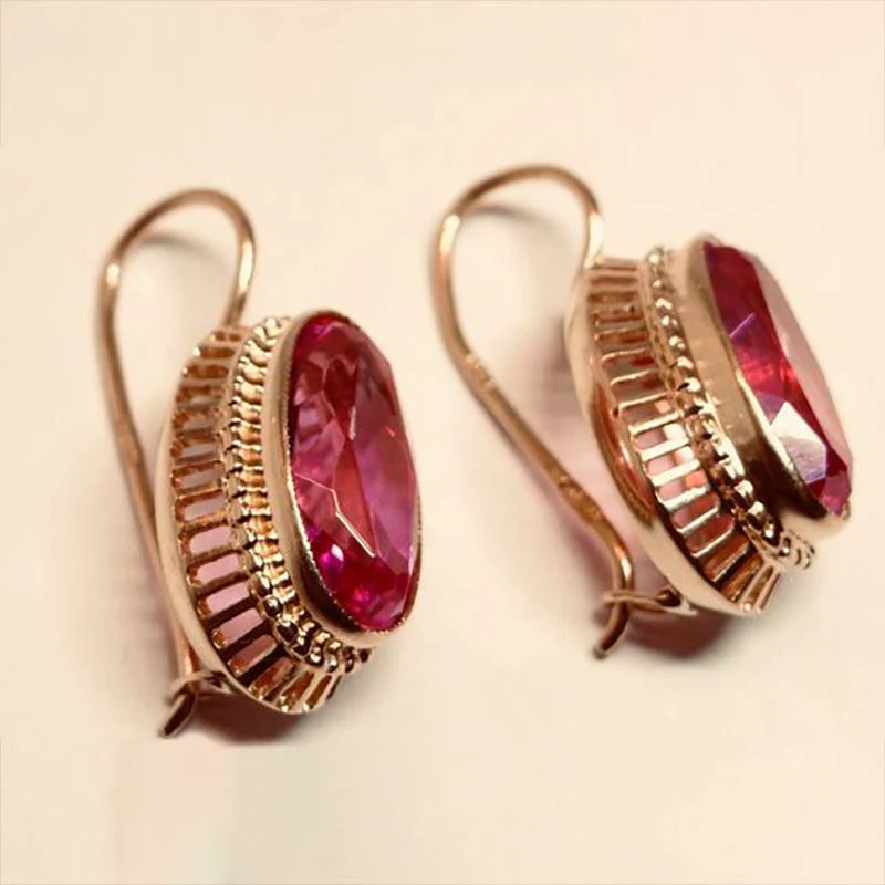 Rose Gold Vintage Earrings with Red Crystal