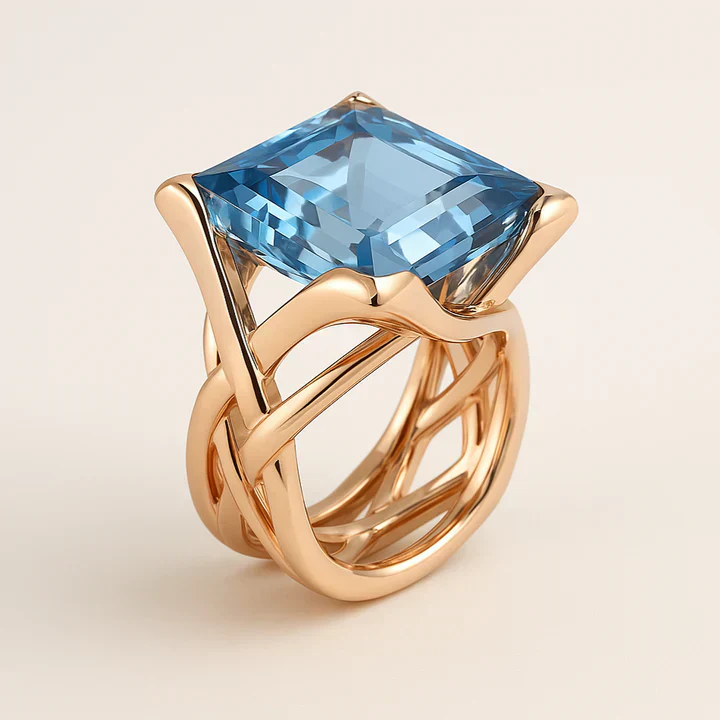 Rose Gold Vintage Ring with Blue Zirconia - Image 2