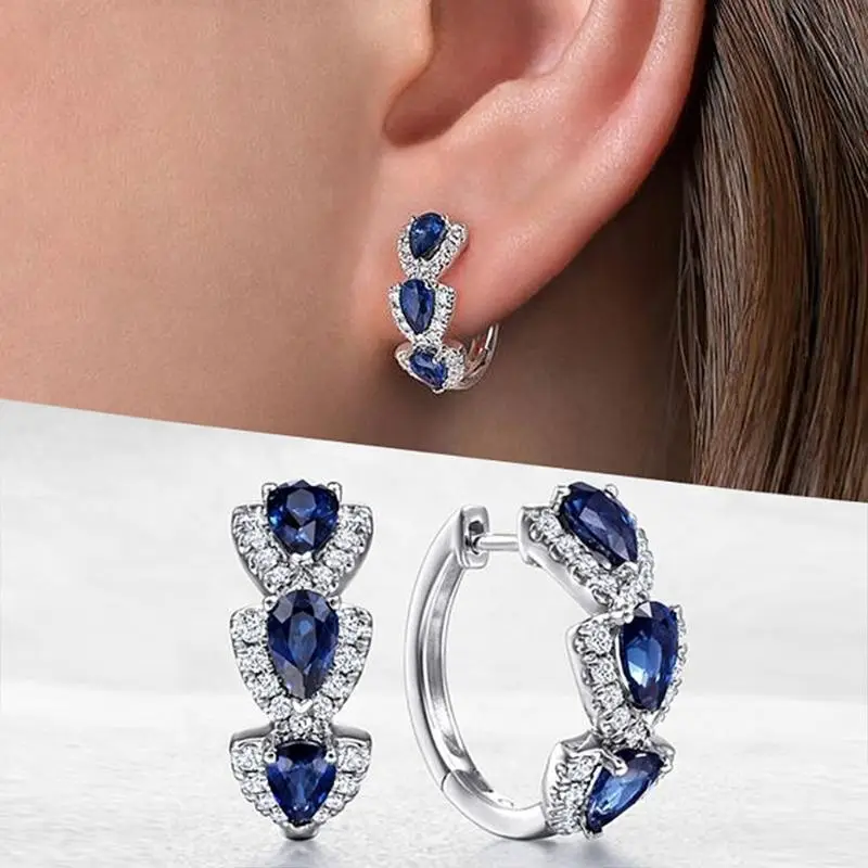 Royal Saphire Crest Earrings | White Gold - Image 3