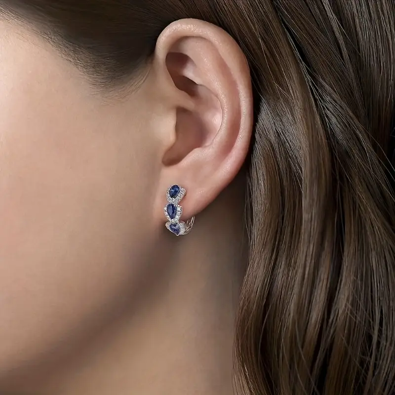 Royal Saphire Crest Earrings | White Gold - Image 4