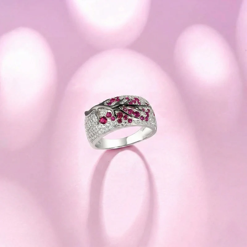 Rubi Blossom Tree Ring | White Gold - Image 3