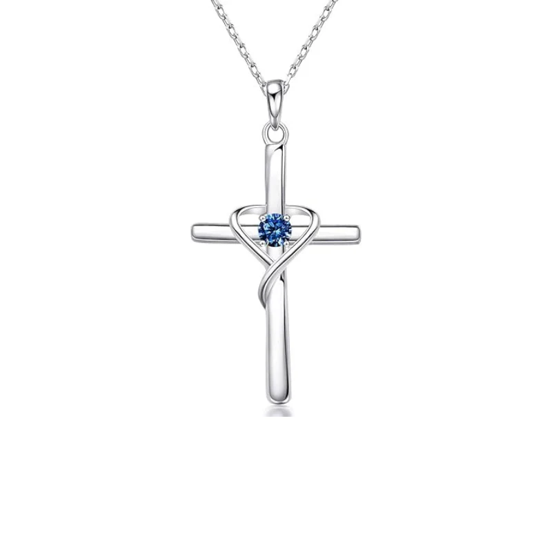 Sapphire Cross Necklace | White Gold