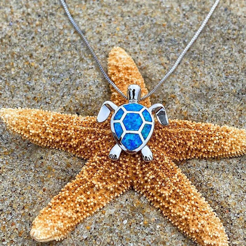 Sear Turtle Necklace + Earrings Set in Opal and Silver - Image 2