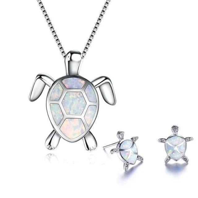 Sear Turtle Necklace + Earrings Set in Opal and Silver - Image 4