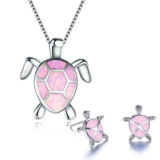 Sear Turtle Necklace + Earrings Set in Opal and Silver - Image 5