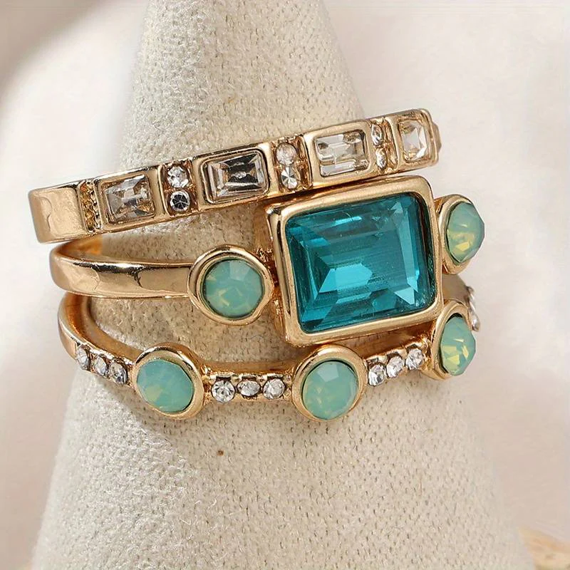 Set of Vintage Blue Crystal Rings - Image 2
