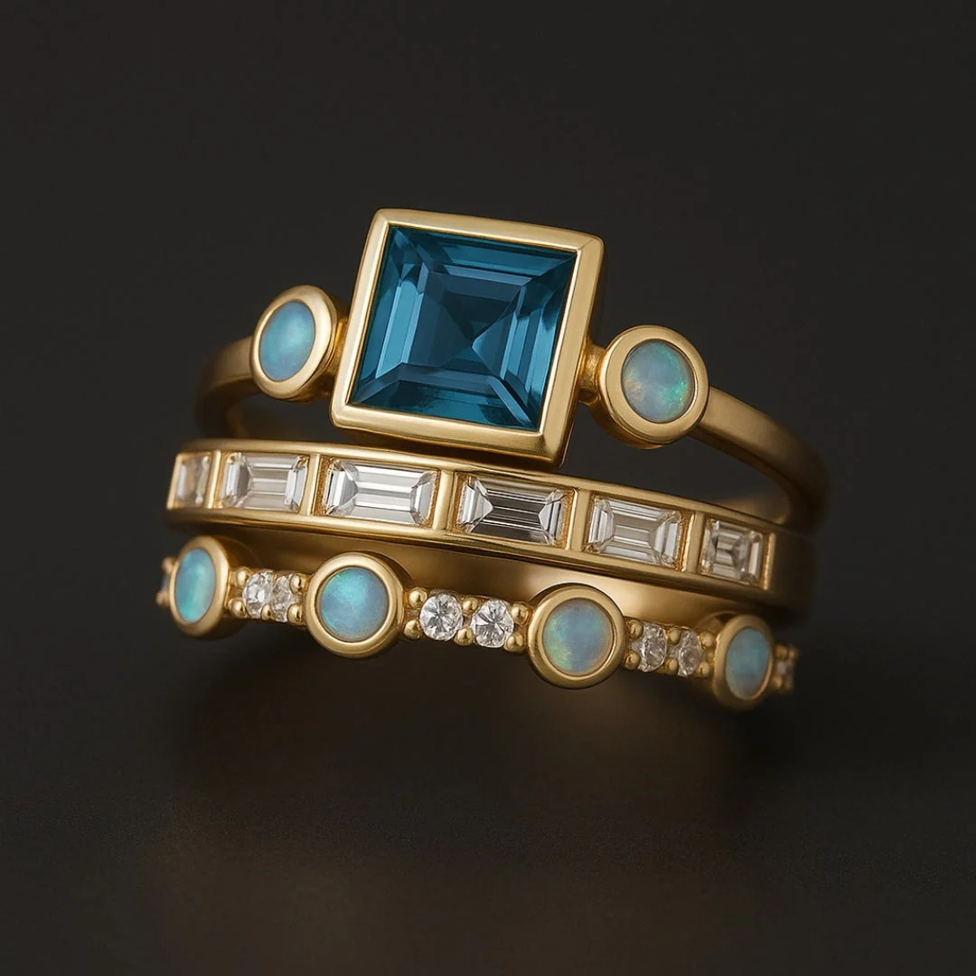 Set of Vintage Blue Crystal Rings - Image 3