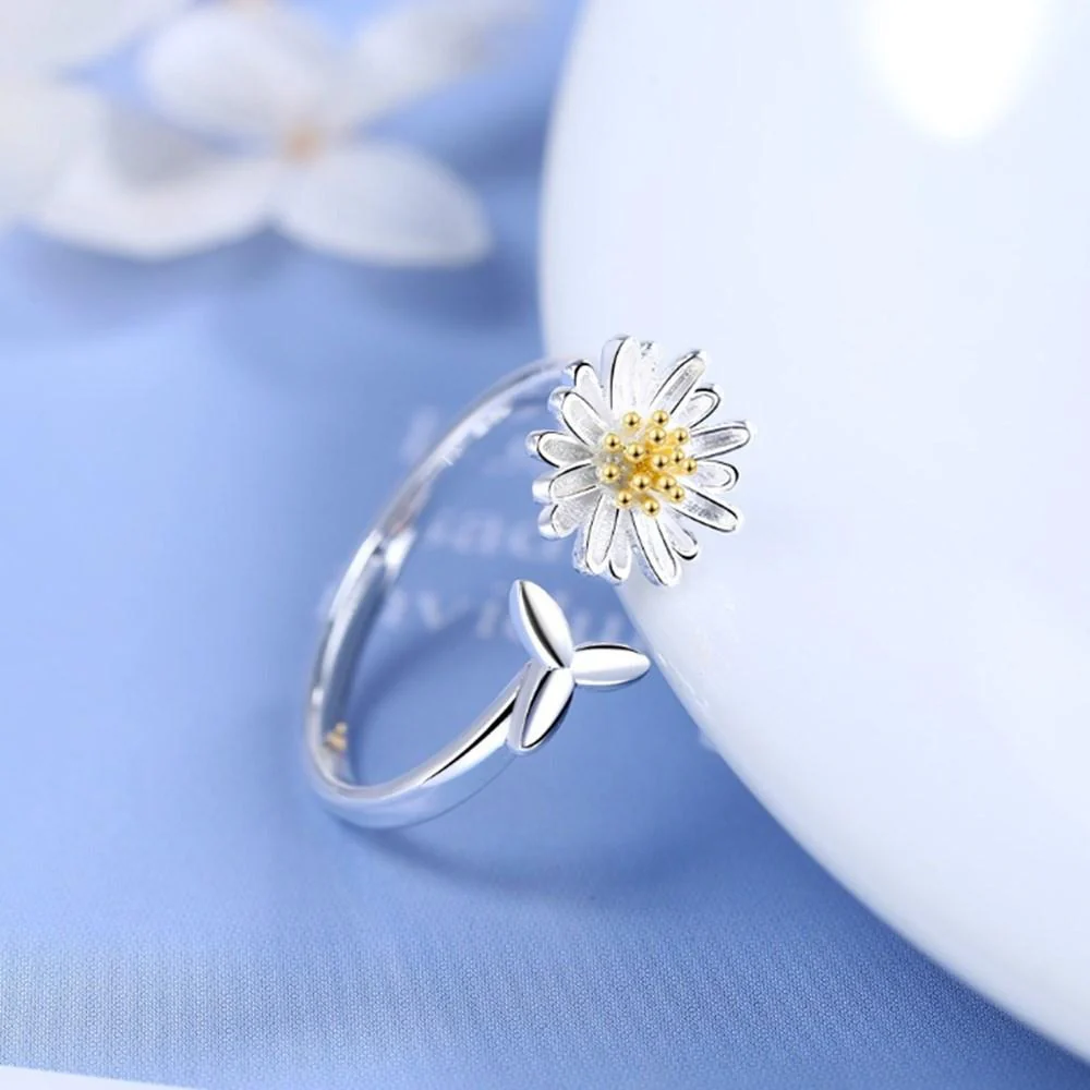 SIlver Adjustable Sunflower Ring - Image 2