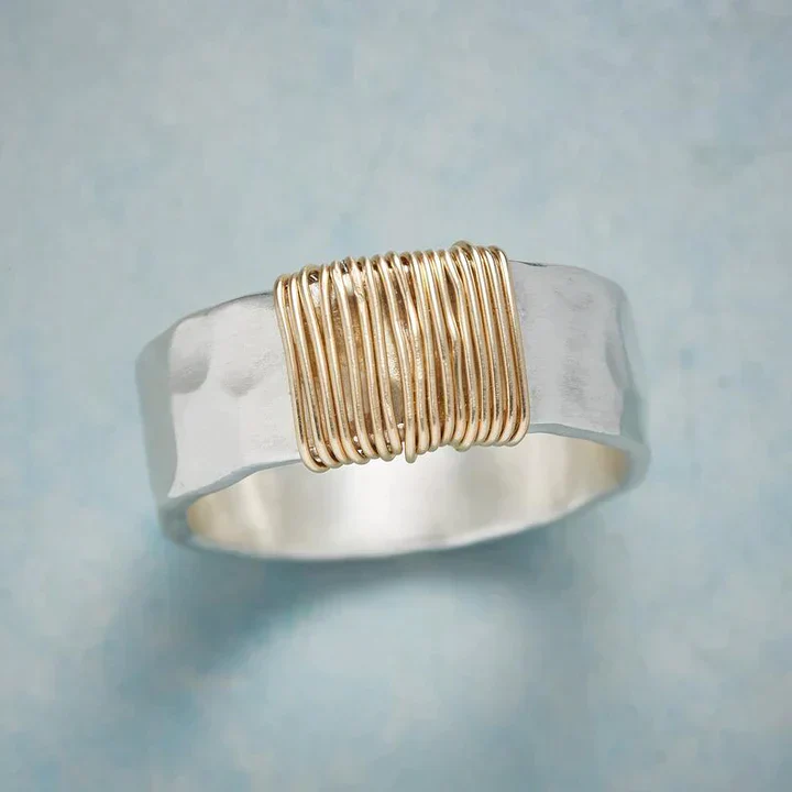 Silver Ring with Vintage Golden Threads