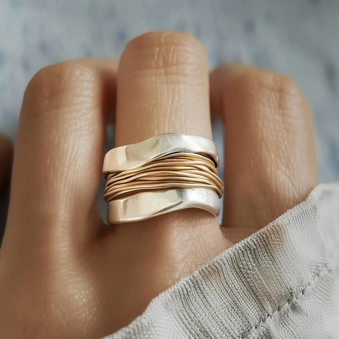 Siver Golden Threads Ring