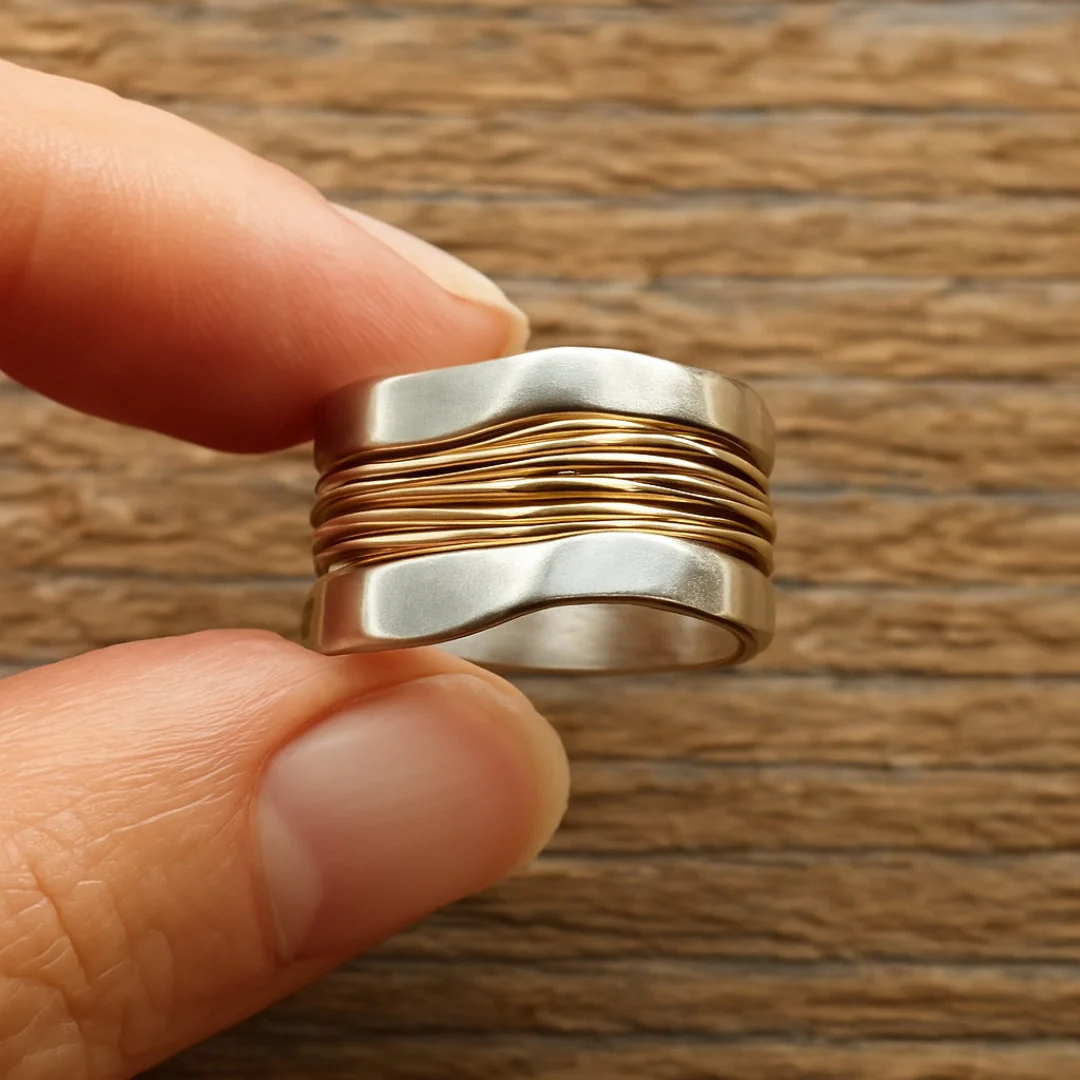 Siver Golden Threads Ring - Image 6