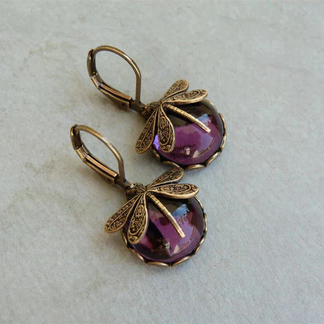 Spherical Dragonfly Earrings in Antique Gold - Image 7