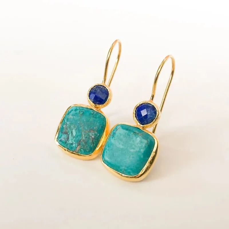 Square Turquoise Inlaid Earrings