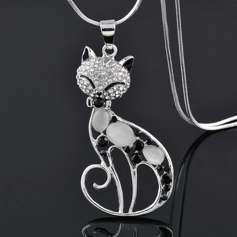 Sterling Silver Necklace with Zirconia: Cats of Love Design