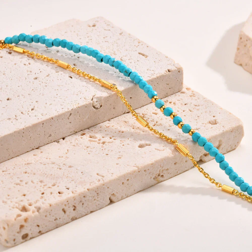 Timeless Double Chain Bracelet Gold Turquoise - Image 3