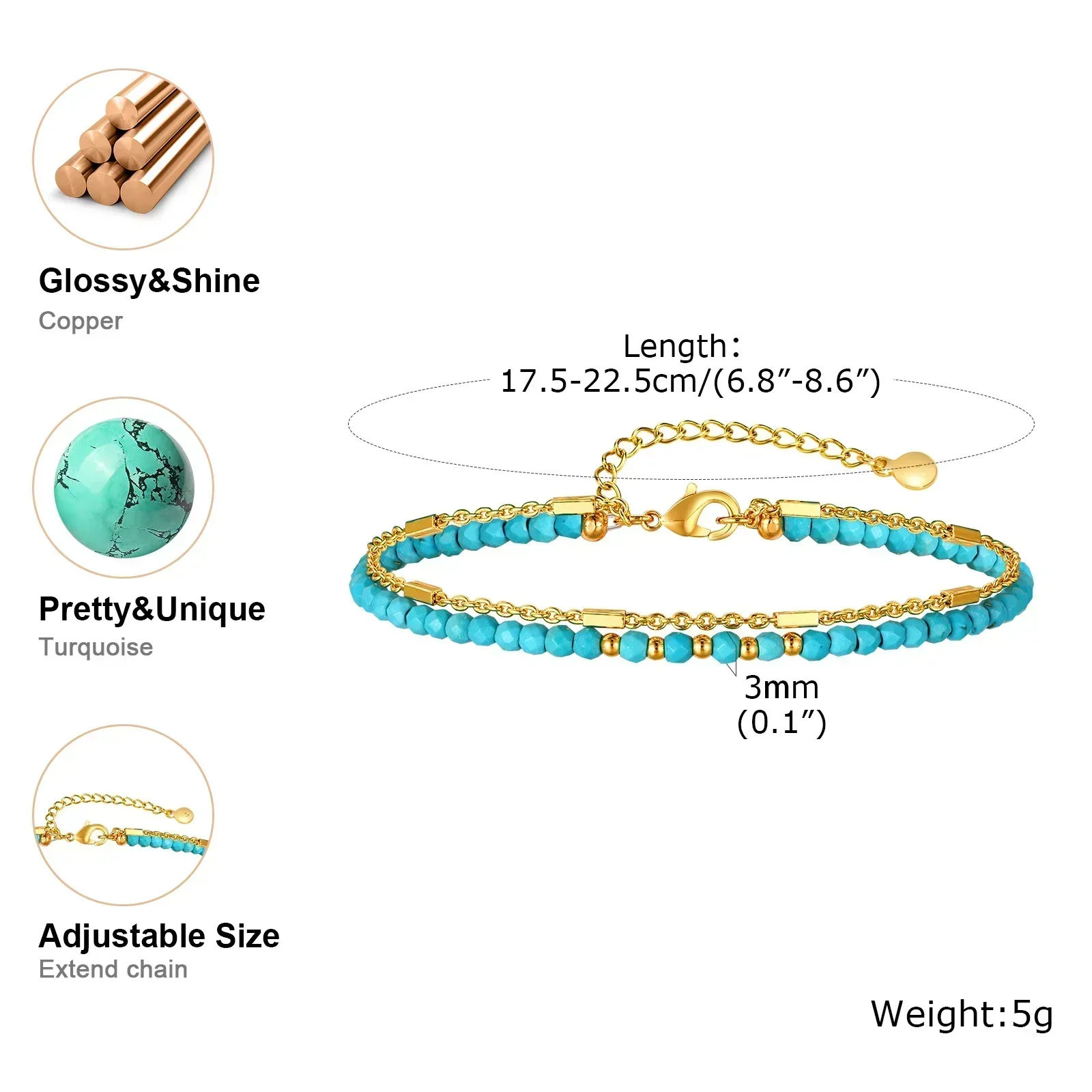 Timeless Double Chain Bracelet Gold Turquoise - Image 4