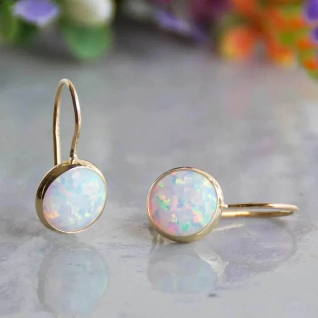 Timeless Gold Plated White Opal Earrings - Image 2