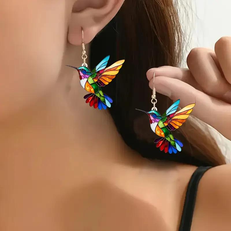 Vibrant Earrings Featuring Hummingbirds