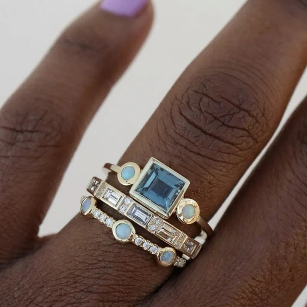 Vintage Blue Crystal Ring Set