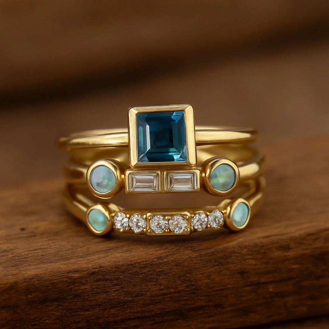 Vintage Blue Crystal Ring Set - Image 4